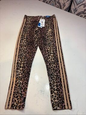 adidas' Leopard Print Leggings with Pink and Brown Side Stripes